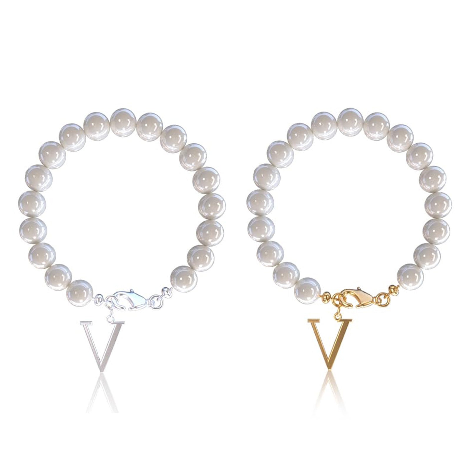 Stainless Steel Letter Bracelet with Pearl Accents