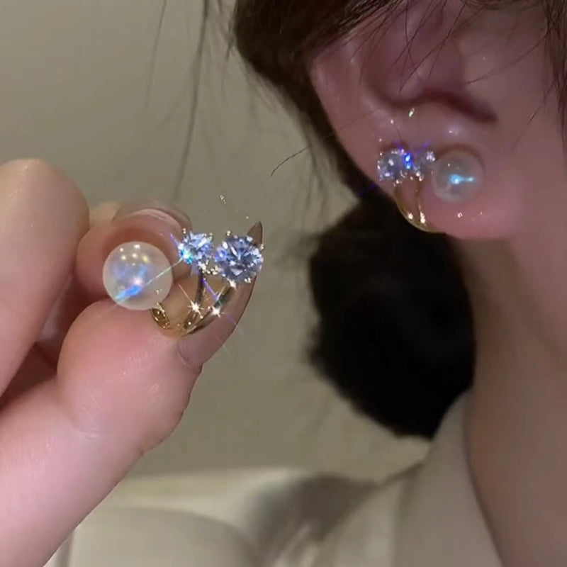 Fashionable Women's 925 Silver Pearl and Diamond Earrings