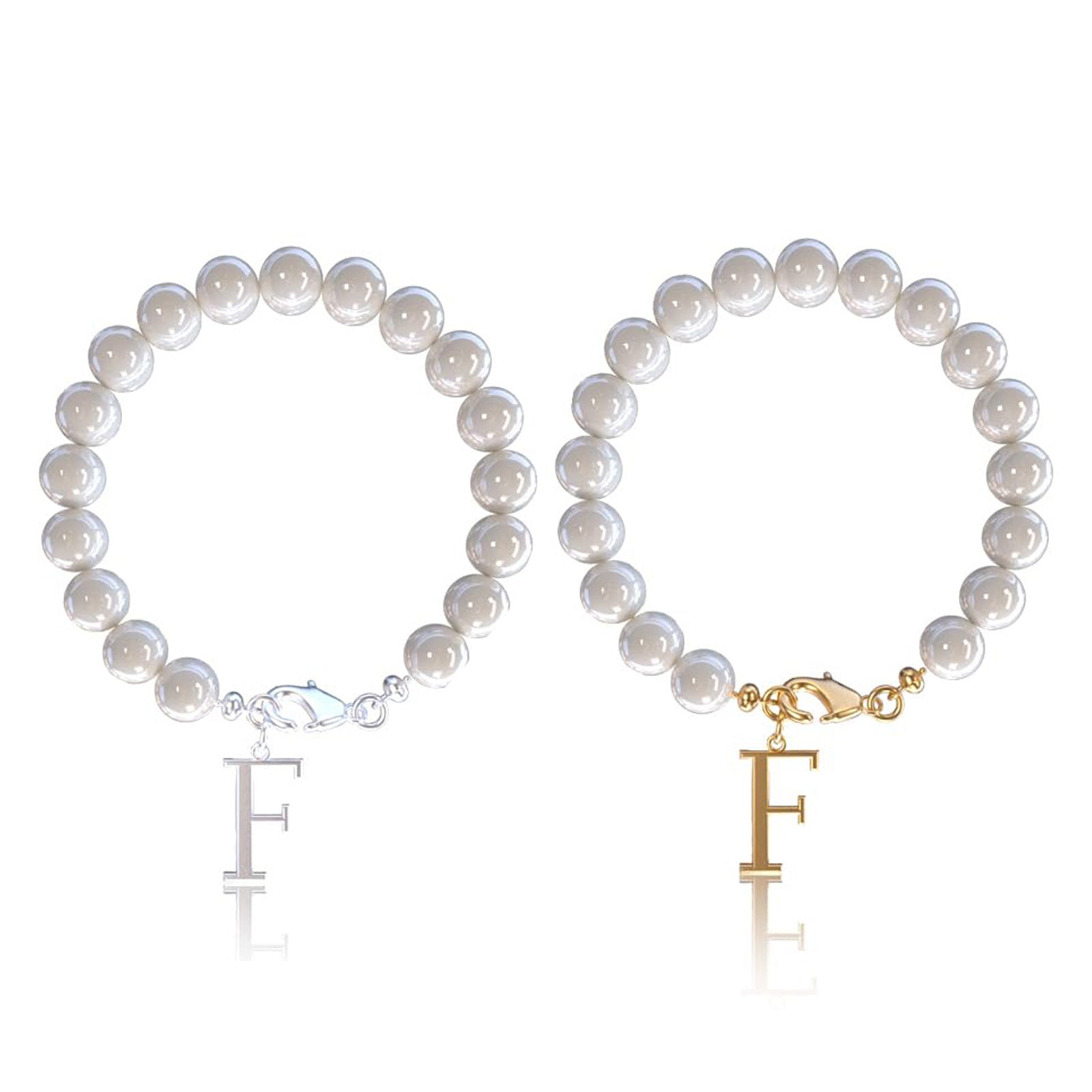 Stainless Steel Letter Bracelet with Pearl Accents