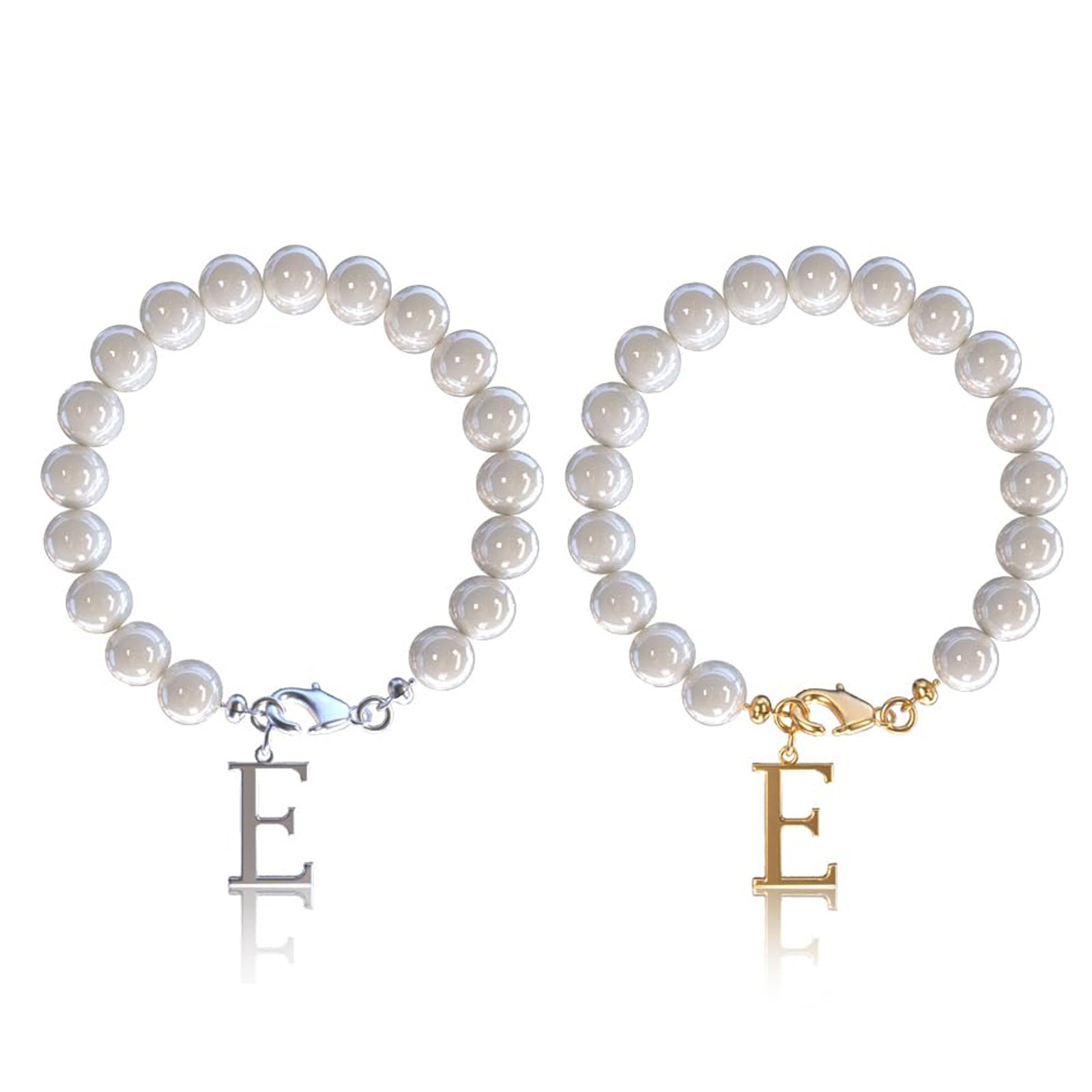 Stainless Steel Letter Bracelet with Pearl Accents