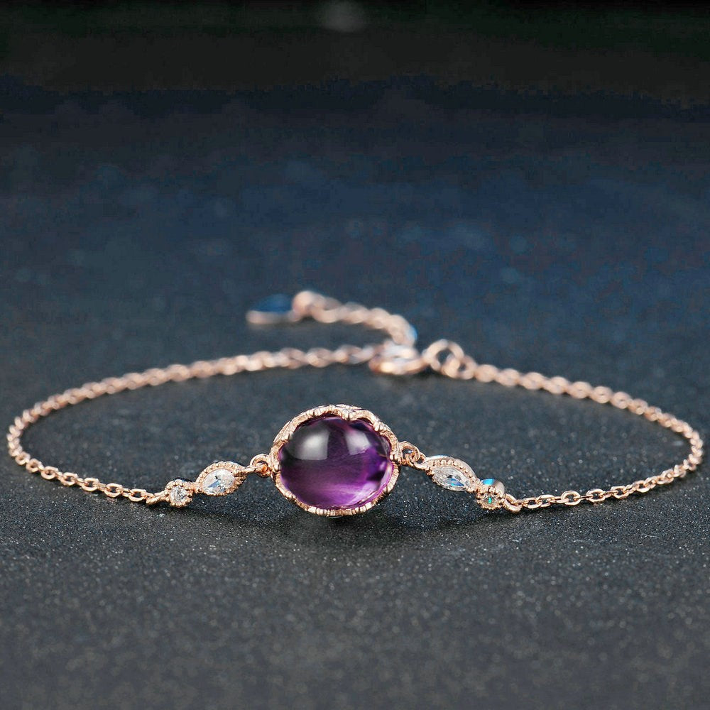 925 Silver Rose Gold Bracelet with Natural Amethyst