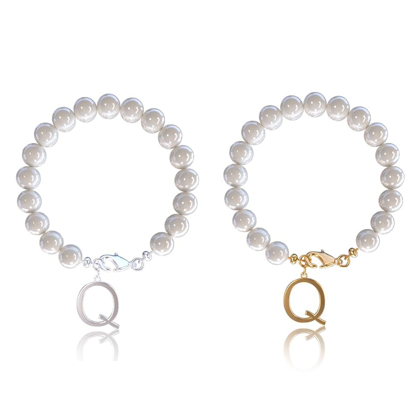 Stainless Steel Letter Bracelet with Pearl Accents