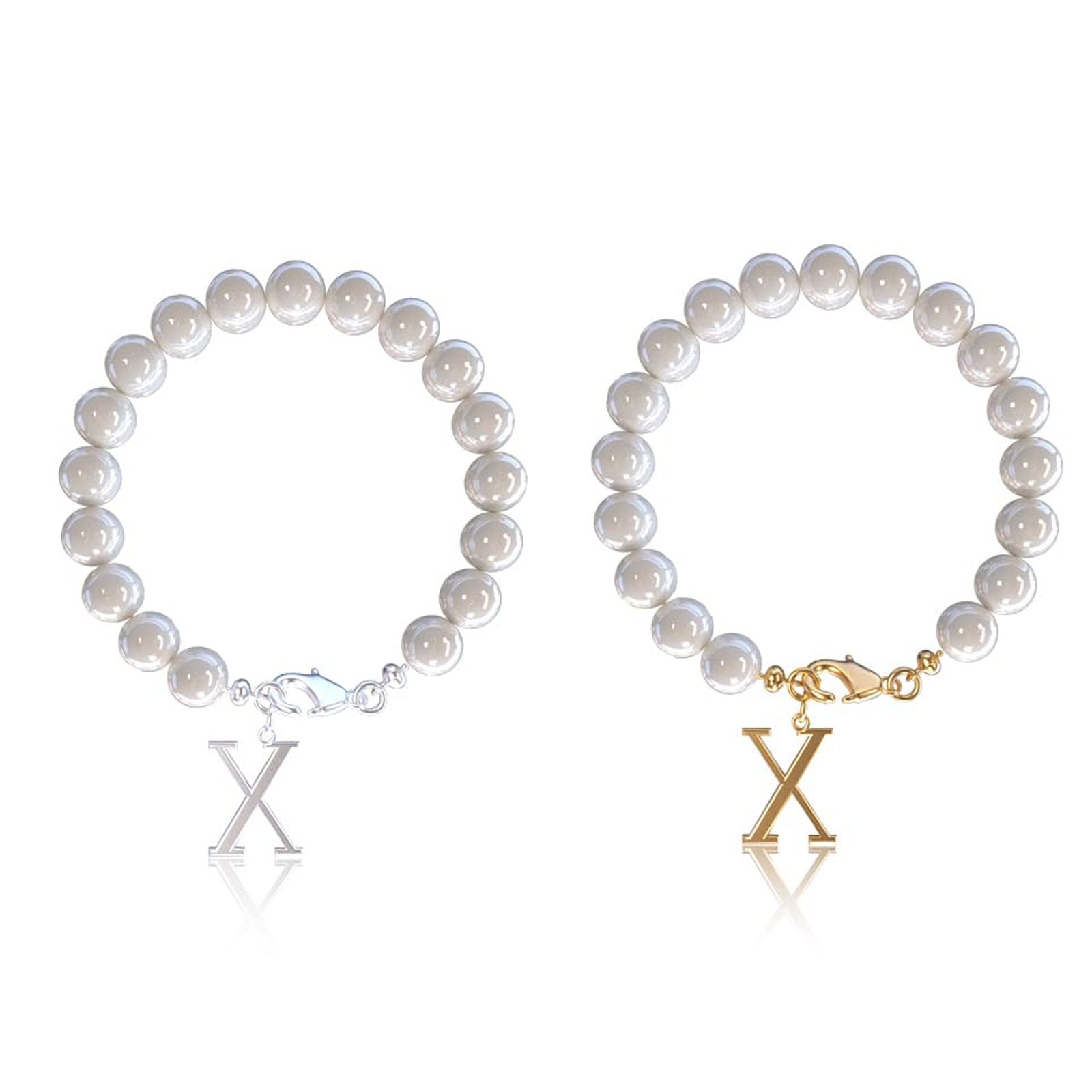 Stainless Steel Letter Bracelet with Pearl Accents