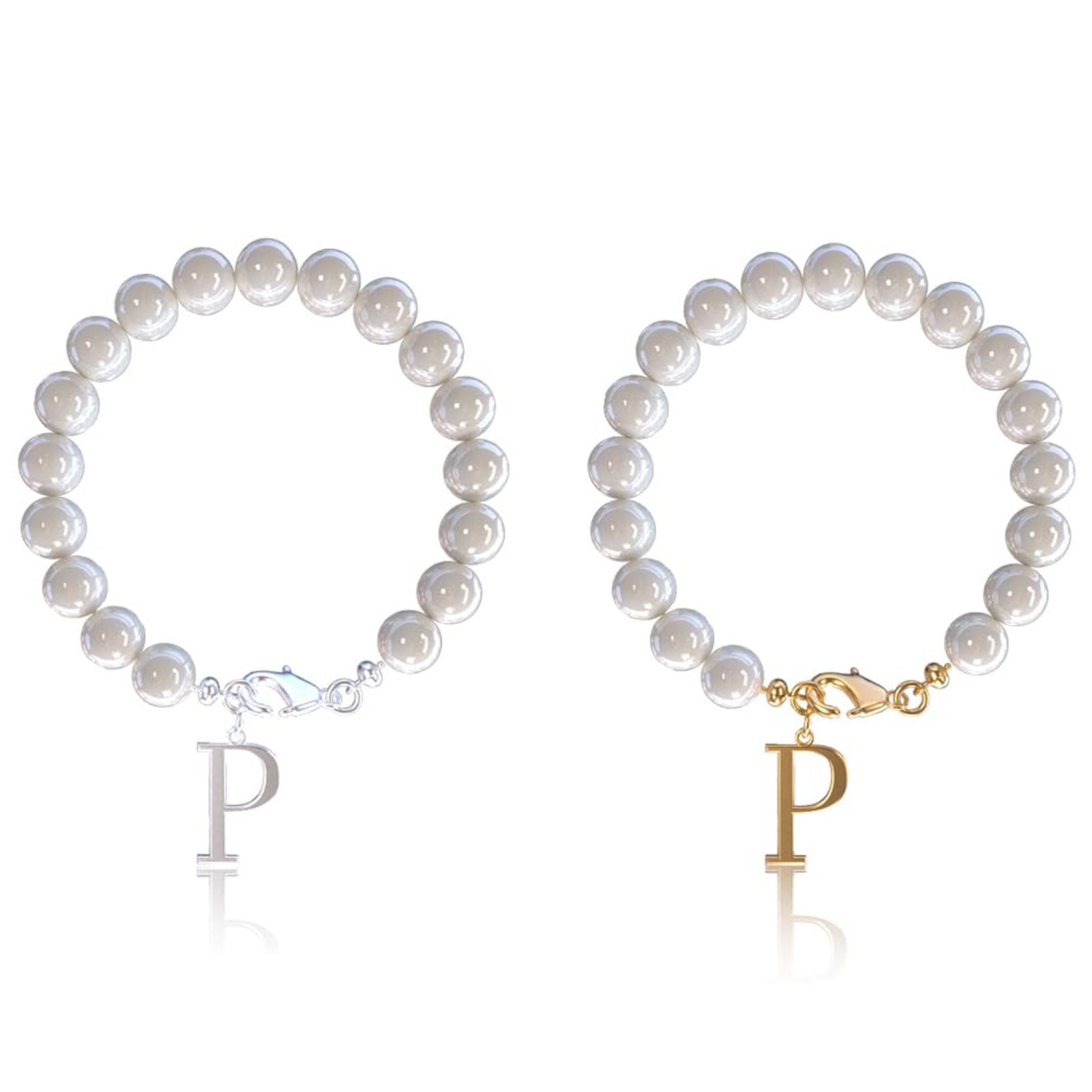 Stainless Steel Letter Bracelet with Pearl Accents