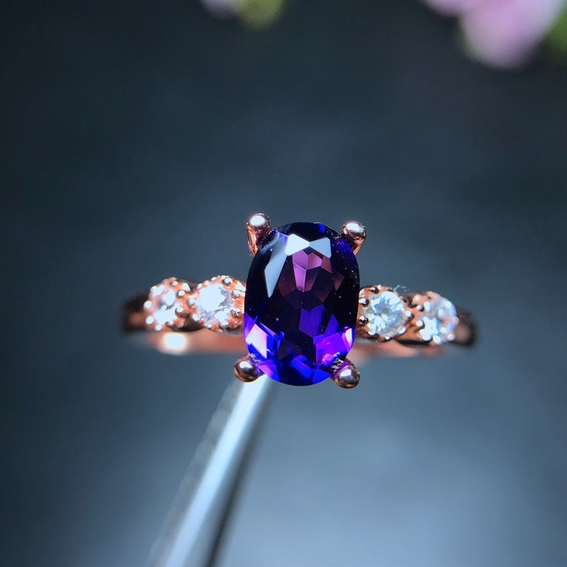 Floral Natural Amethyst Ring - 925 Sterling Silver