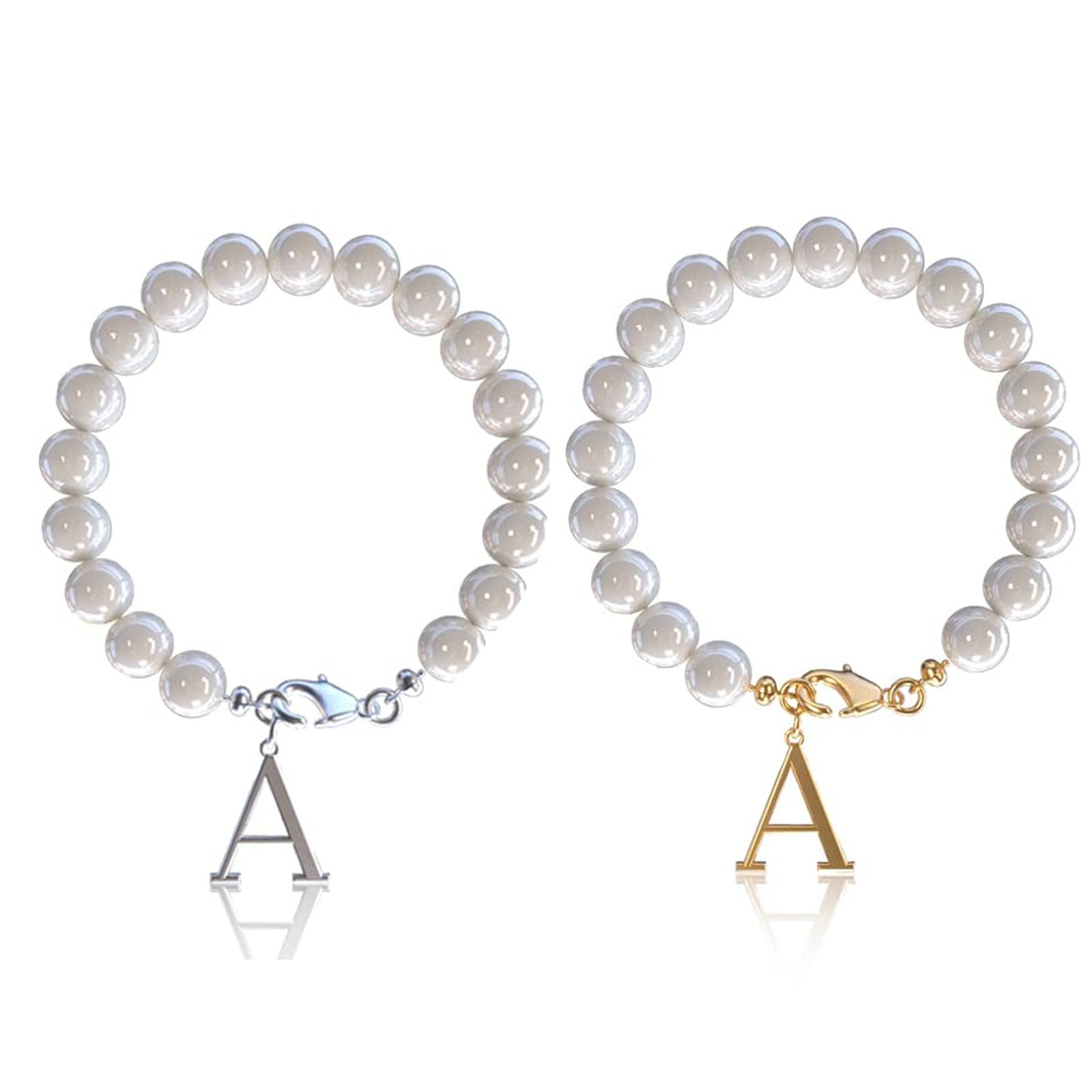 Stainless Steel Letter Bracelet with Pearl Accents