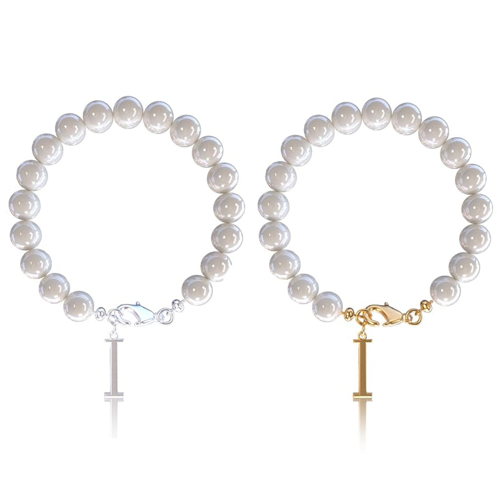 Stainless Steel Letter Bracelet with Pearl Accents
