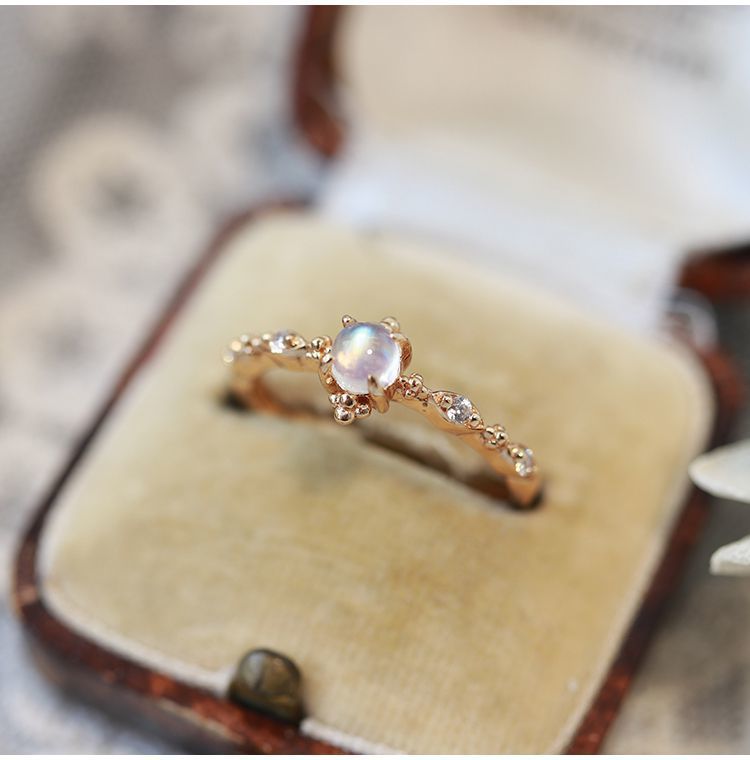S925 Silver Natural Blue Moonstone Retro Luxury Ring