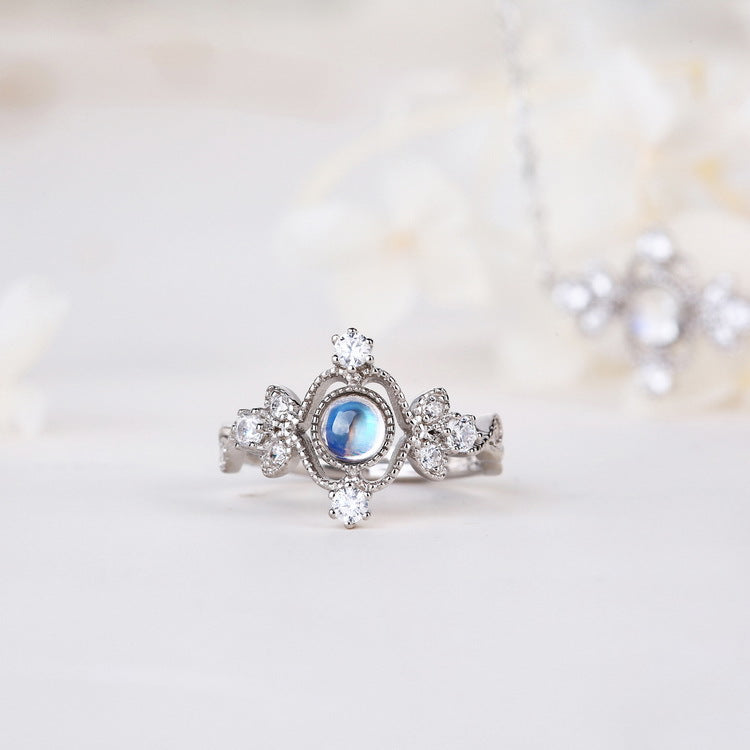 Natural Blue Moonstone 925 Sterling Silver Ring