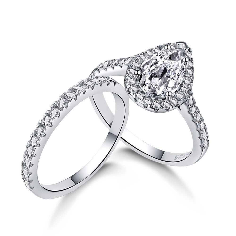 925 Sterling Silver Creative Water Drop Zircon Ring