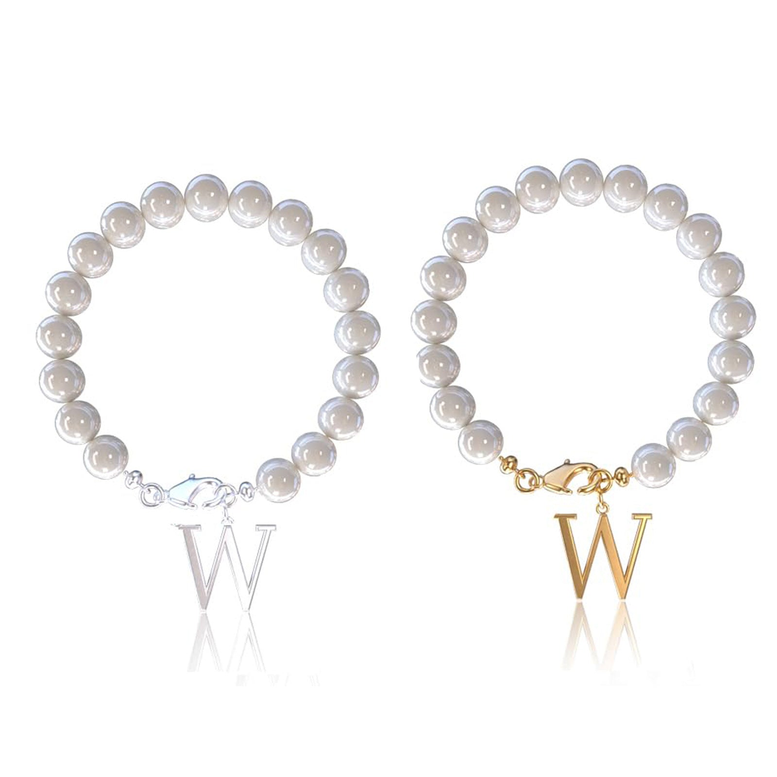Stainless Steel Letter Bracelet with Pearl Accents