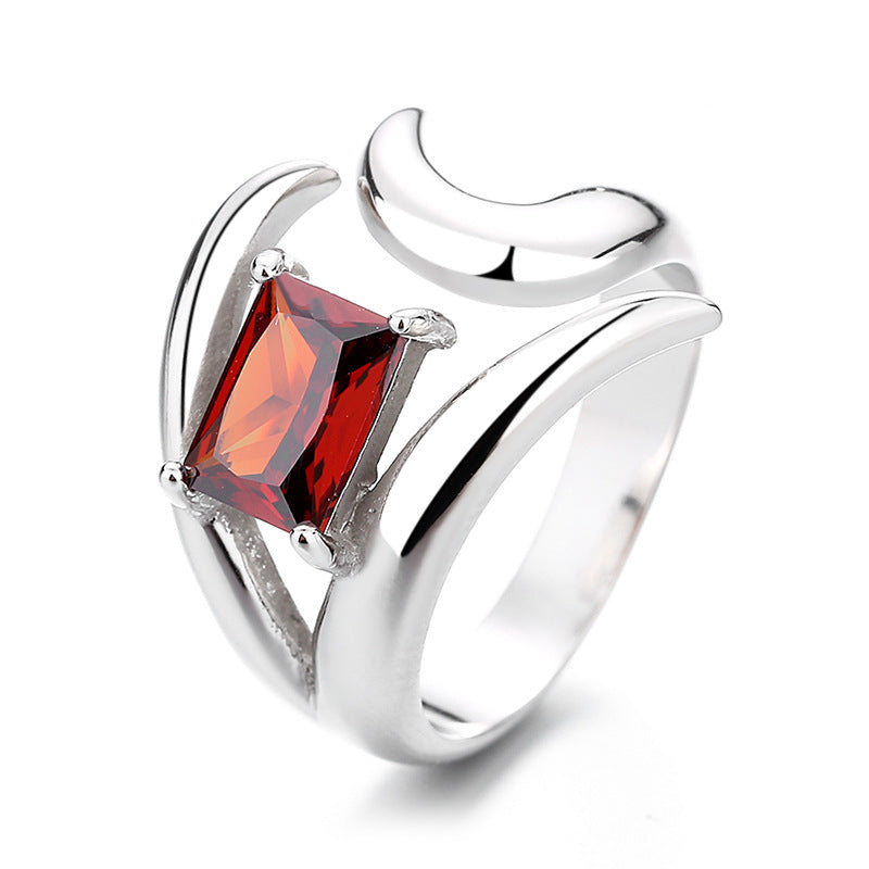 S925 Sterling Silver Irregular Red Zircon Open-end Ring