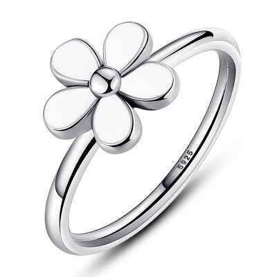925 Floral Sterling Silver Ring with Epoxy Accent