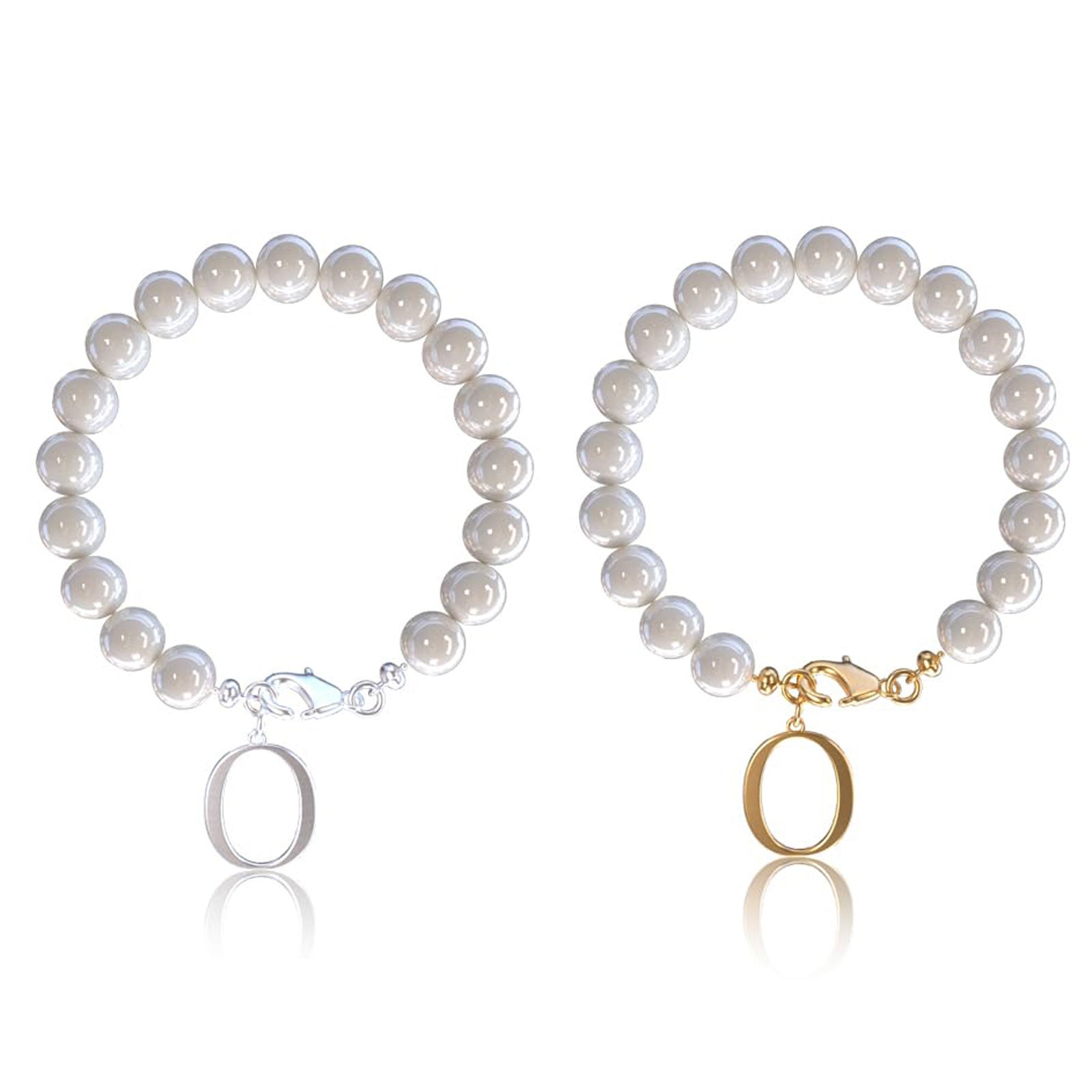 Stainless Steel Letter Bracelet with Pearl Accents