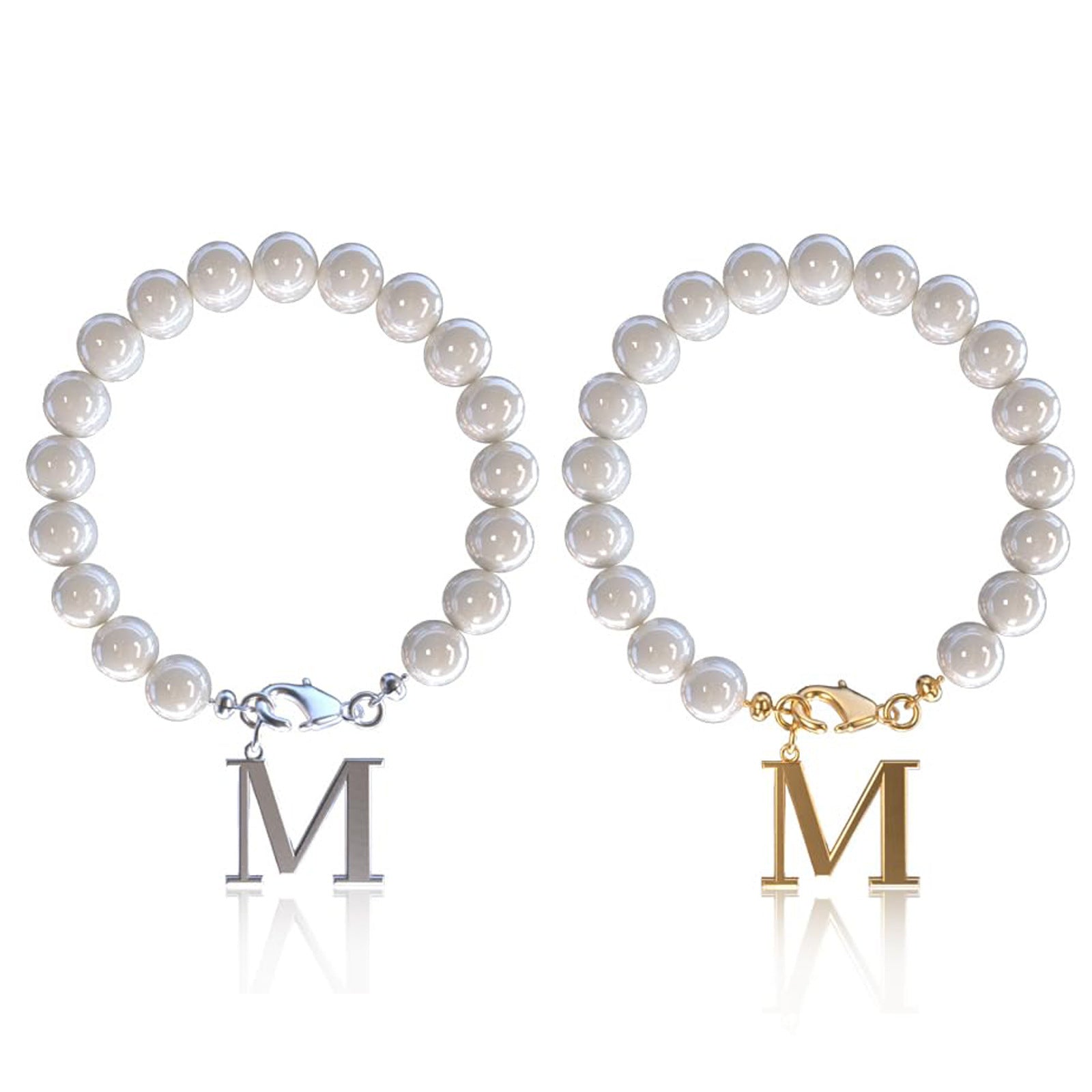 Stainless Steel Letter Bracelet with Pearl Accents