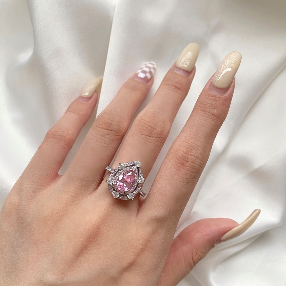 Luxury S925 Sterling Silver Water Drop Zircon Ring