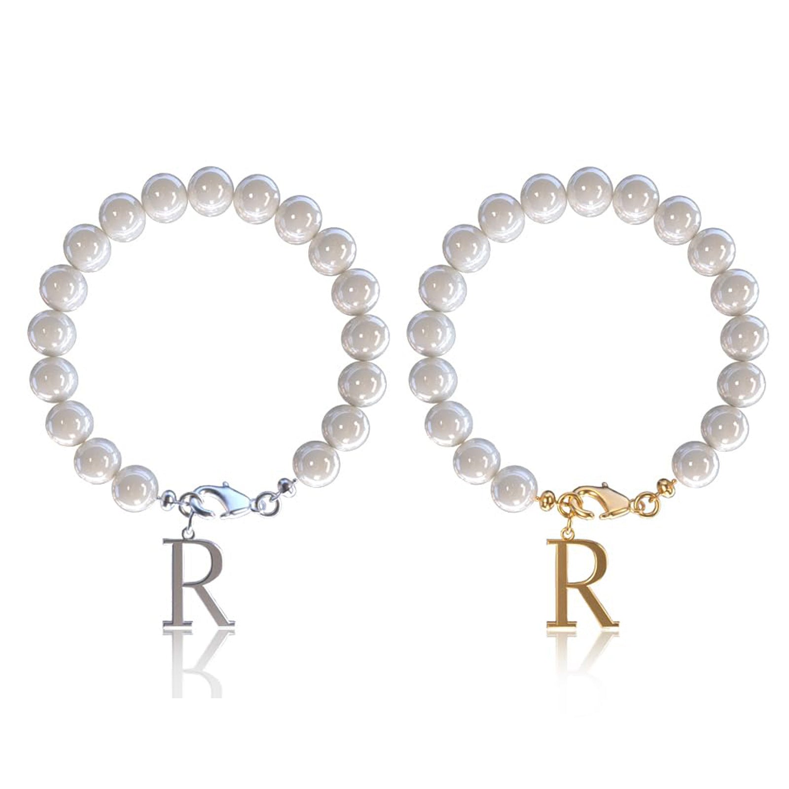 Stainless Steel Letter Bracelet with Pearl Accents