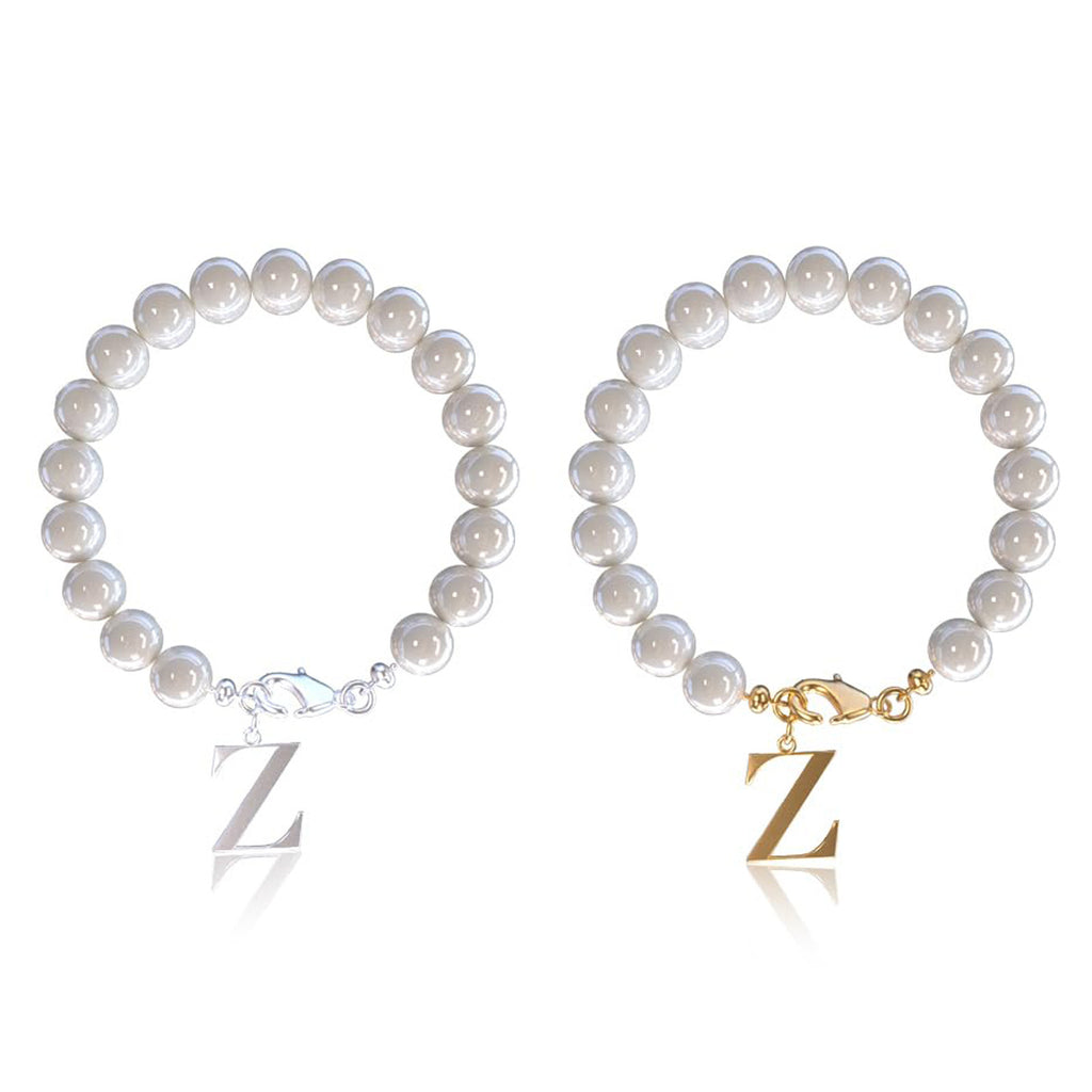 Stainless Steel Letter Bracelet with Pearl Accents