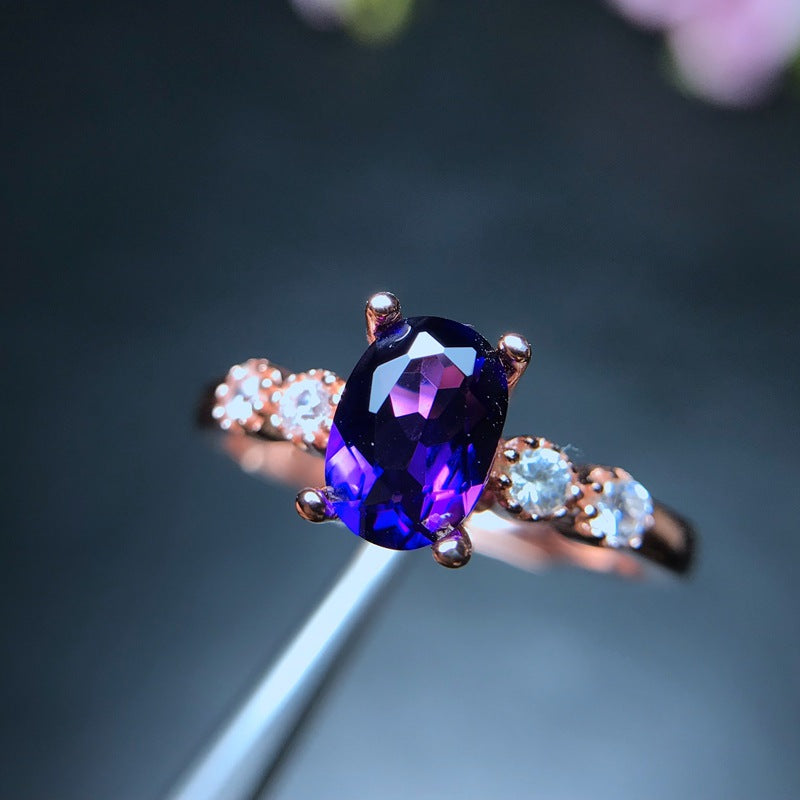 Floral Natural Amethyst Ring - 925 Sterling Silver