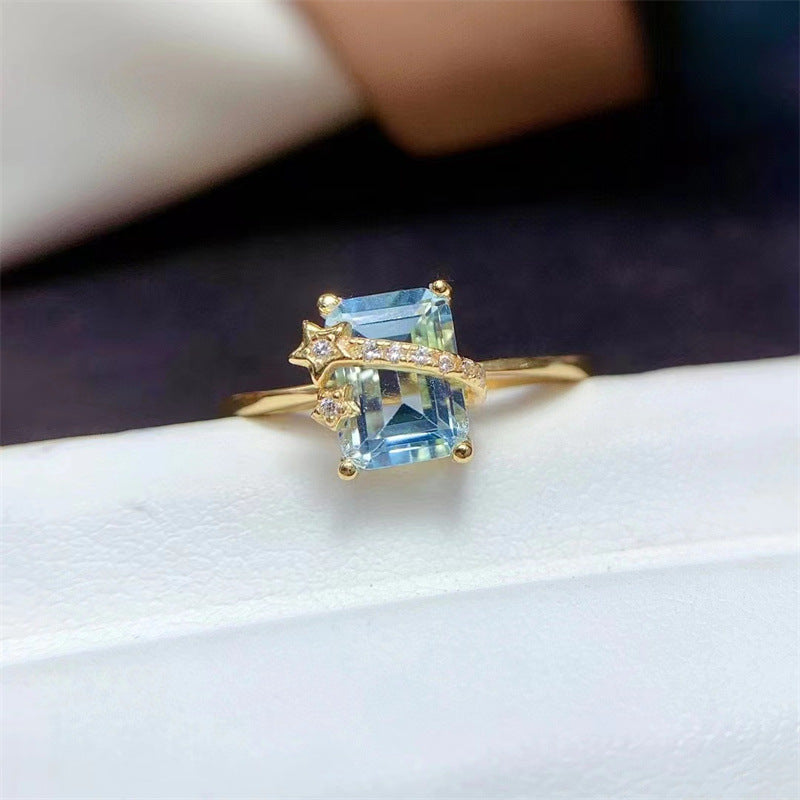 Natural Sky Blue Topaz Ring in 925 Silver Luxury