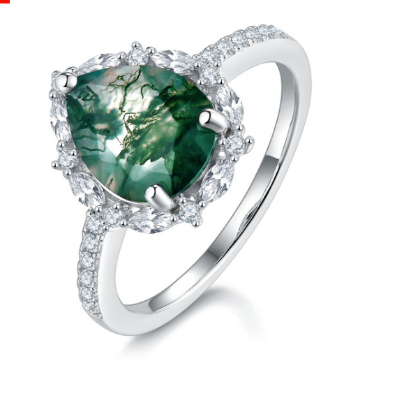 Agate Ring with Natural Water Plants Design