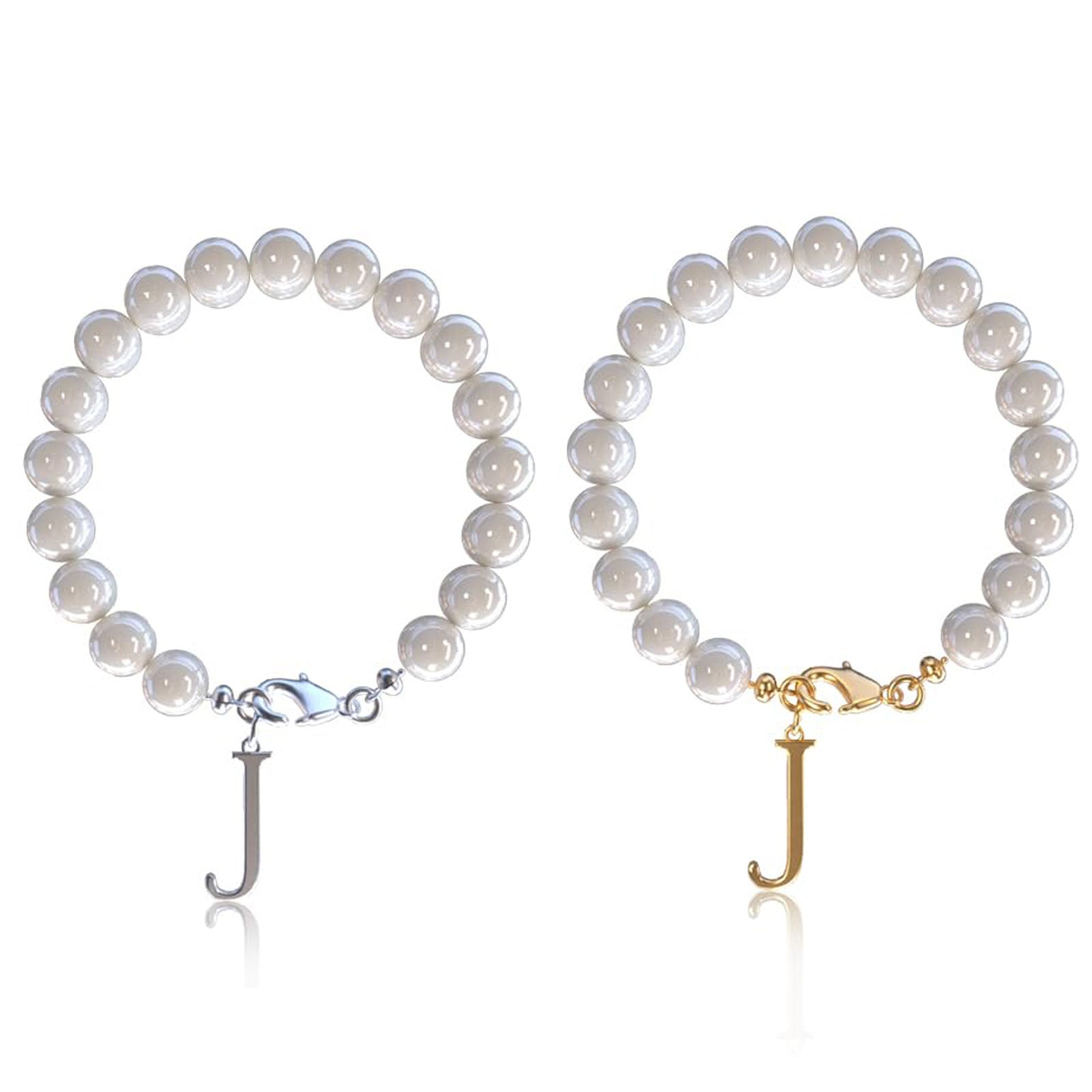 Stainless Steel Letter Bracelet with Pearl Accents