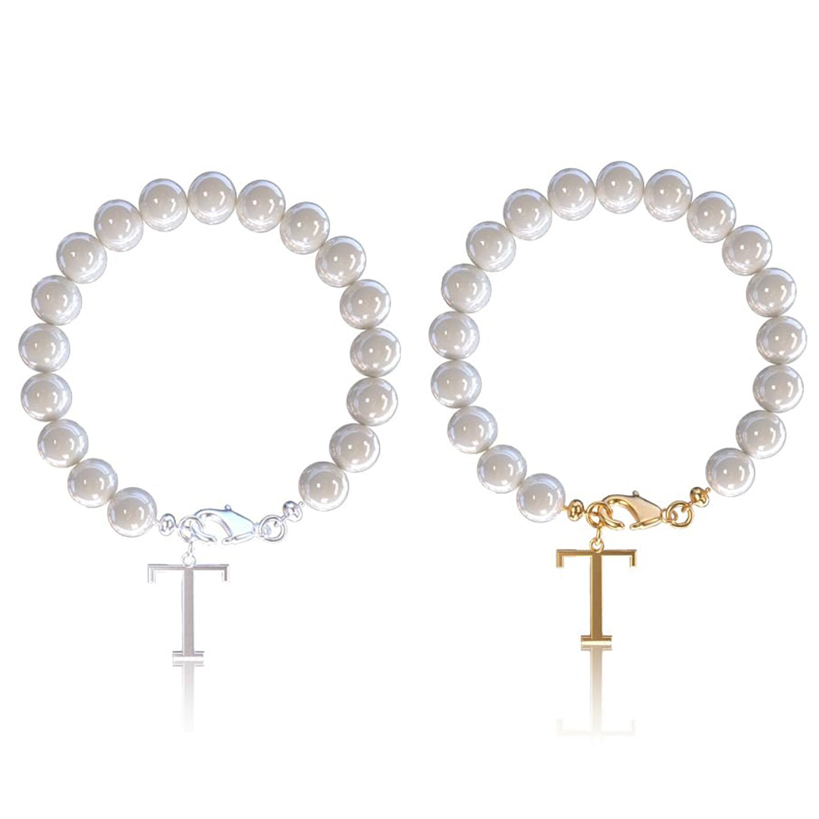 Stainless Steel Letter Bracelet with Pearl Accents