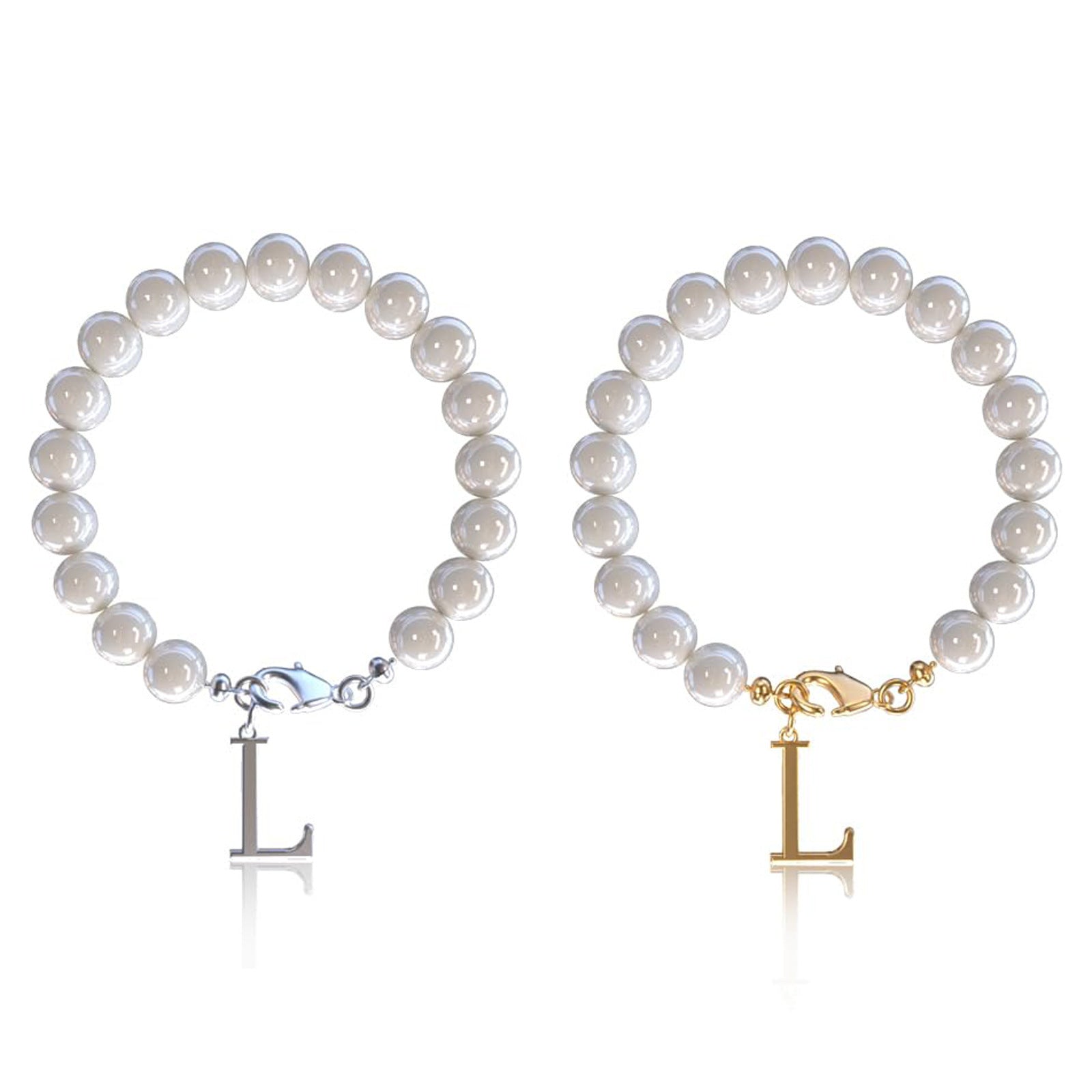Stainless Steel Letter Bracelet with Pearl Accents