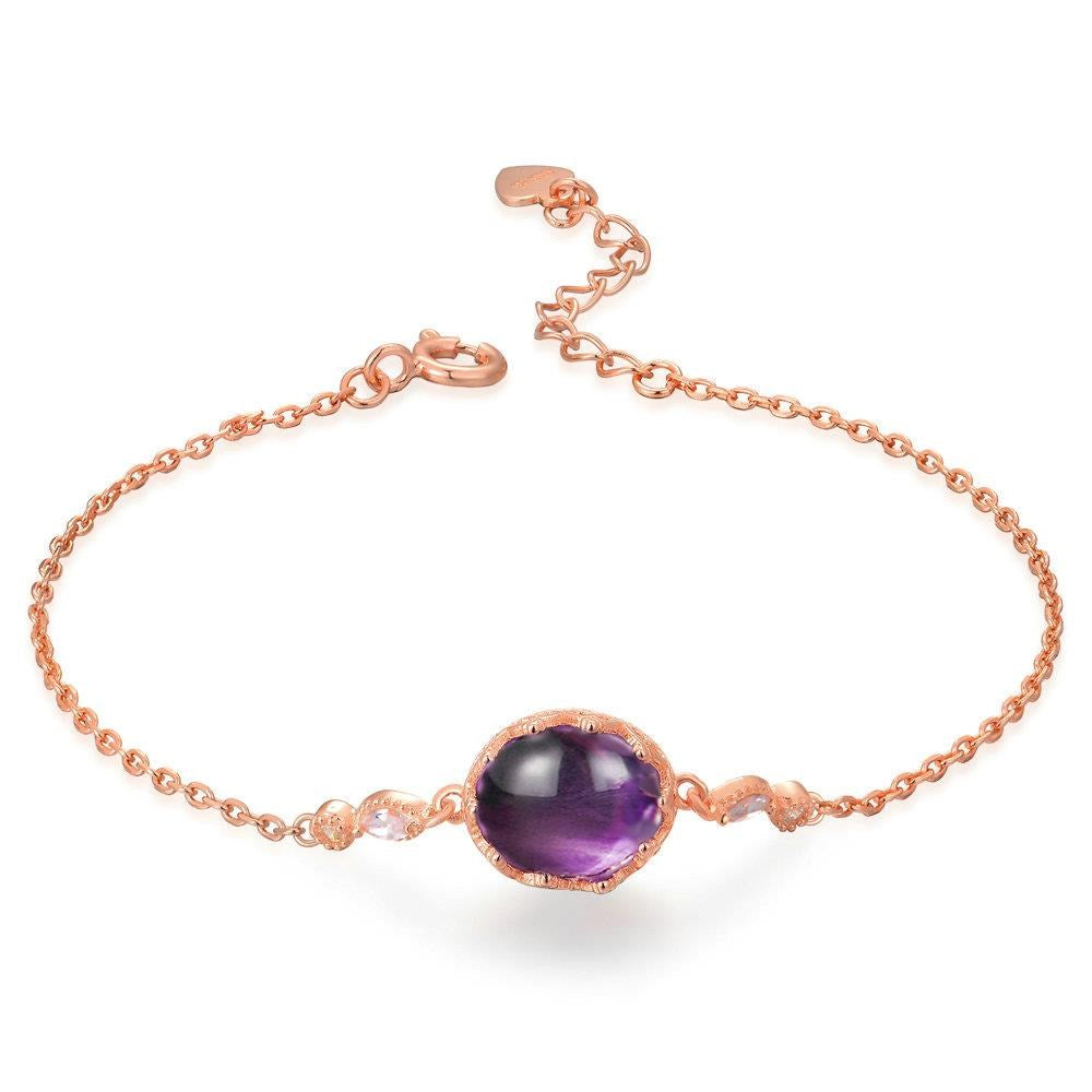 925 Silver Rose Gold Bracelet with Natural Amethyst
