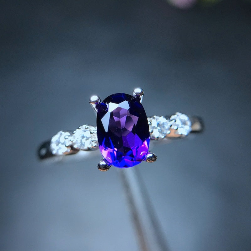 Floral Natural Amethyst Ring - 925 Sterling Silver