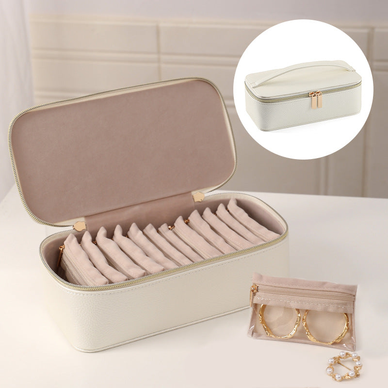 Portable 12-piece Jewelry Box Earrings Ring Bracelet Watch Necklace Storage Box Travel Storage Bag Cross Border