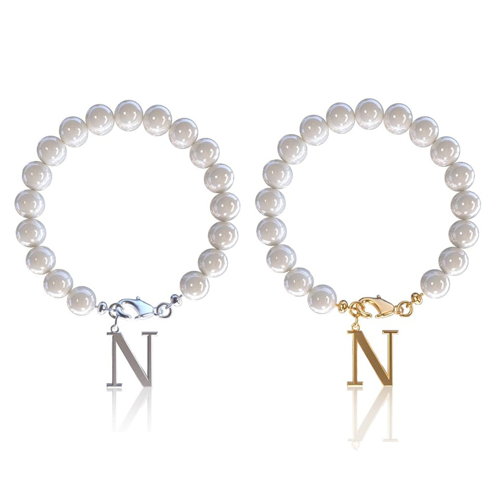 Stainless Steel Letter Bracelet with Pearl Accents
