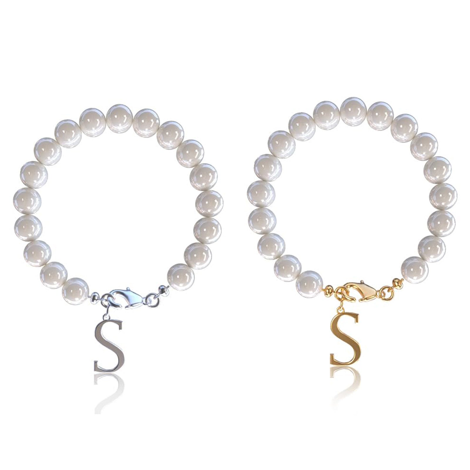 Stainless Steel Letter Bracelet with Pearl Accents