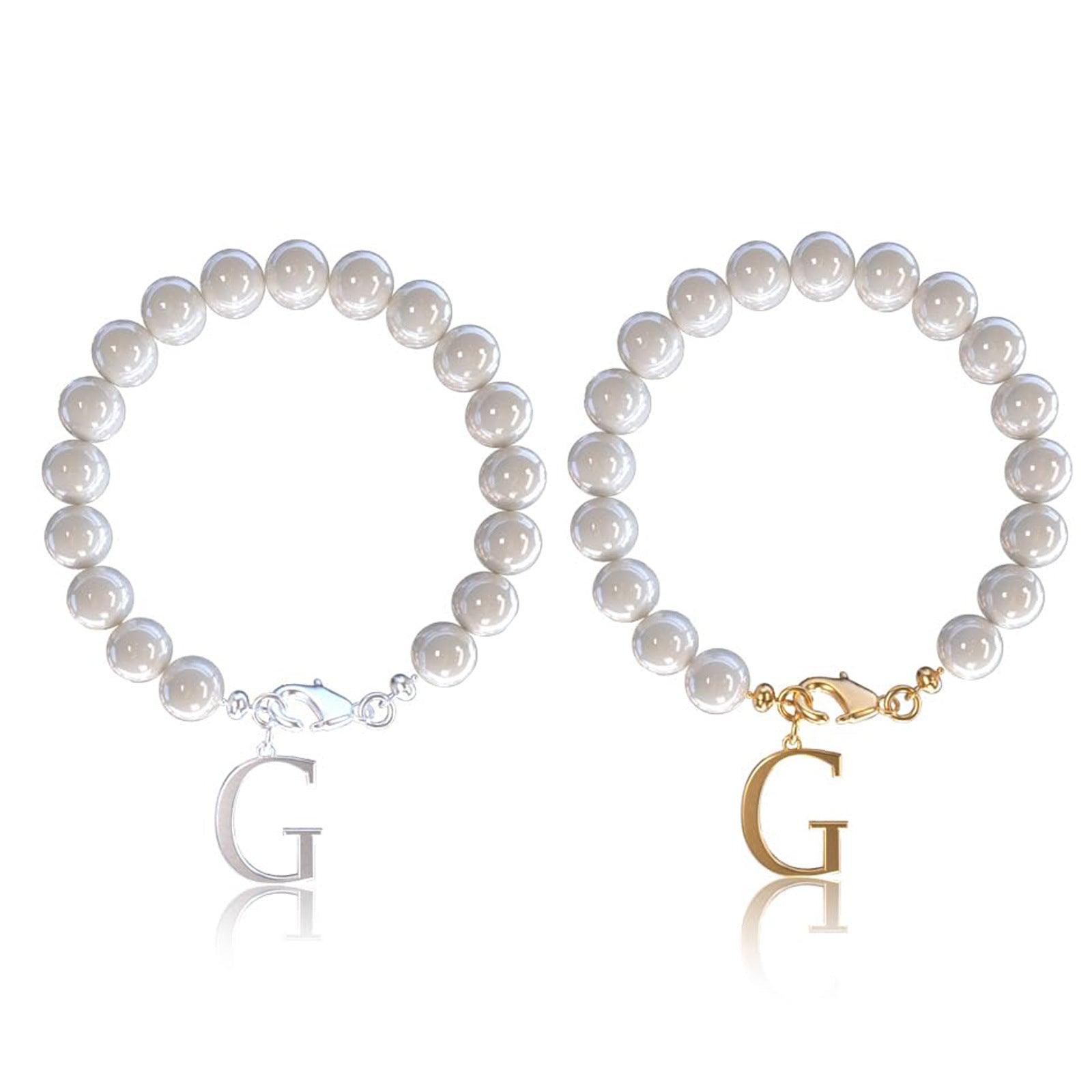 Stainless Steel Letter Bracelet with Pearl Accents