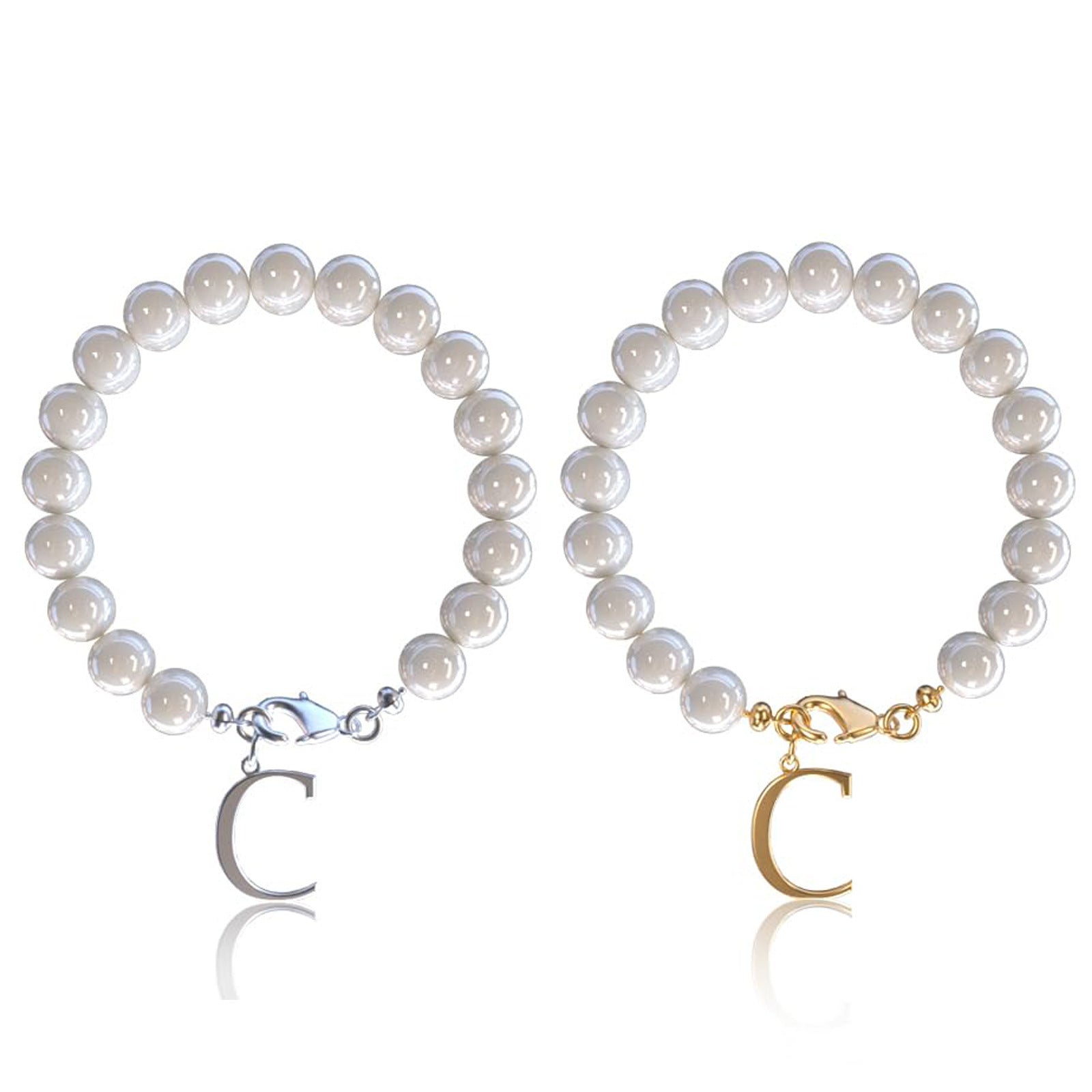 Stainless Steel Letter Bracelet with Pearl Accents