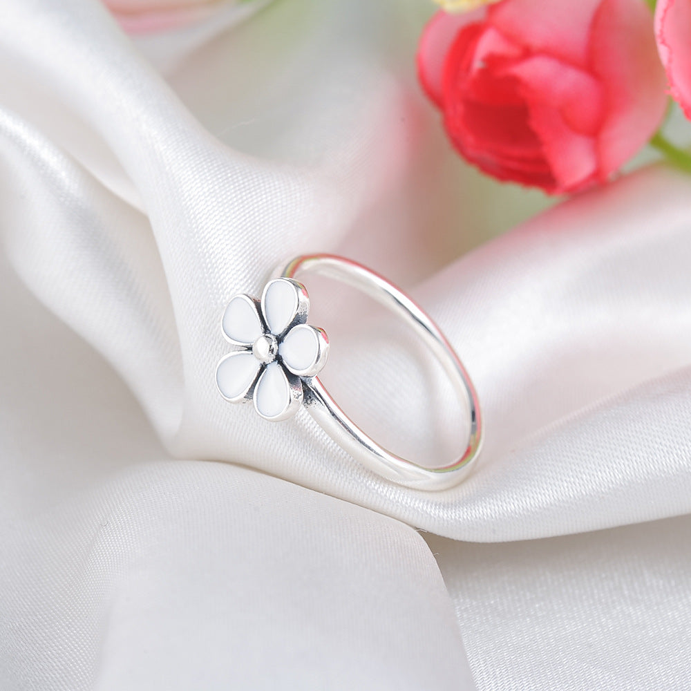 925 Floral Sterling Silver Ring with Epoxy Accent
