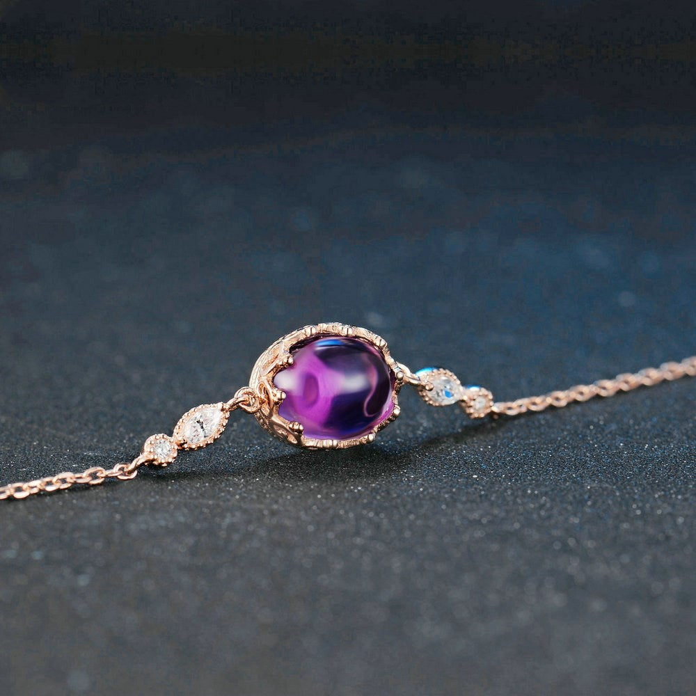 925 Silver Rose Gold Bracelet with Natural Amethyst