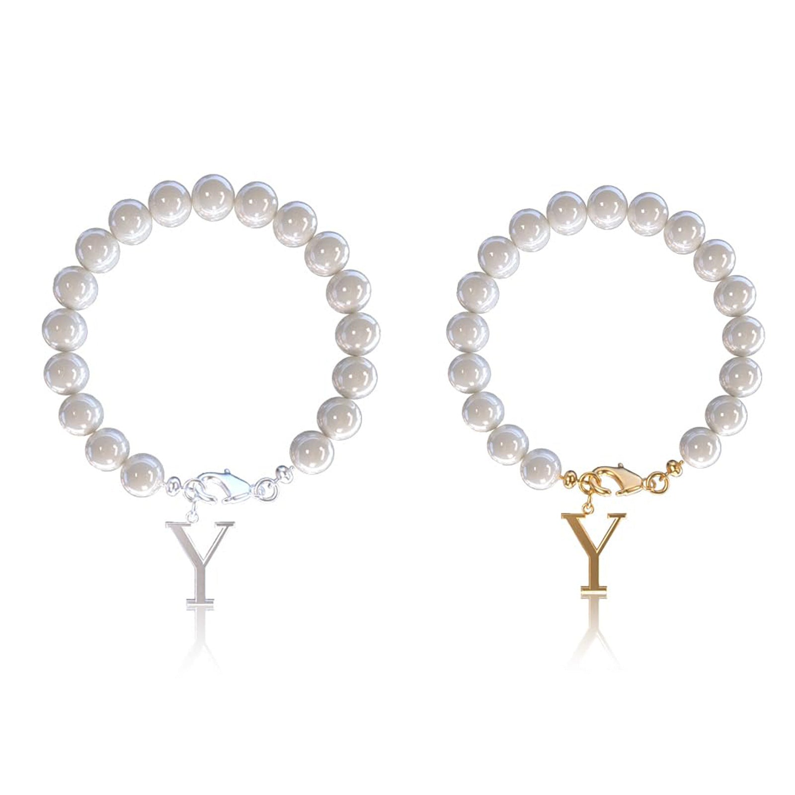Stainless Steel Letter Bracelet with Pearl Accents