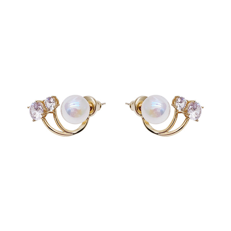 Fashionable Women's 925 Silver Pearl and Diamond Earrings