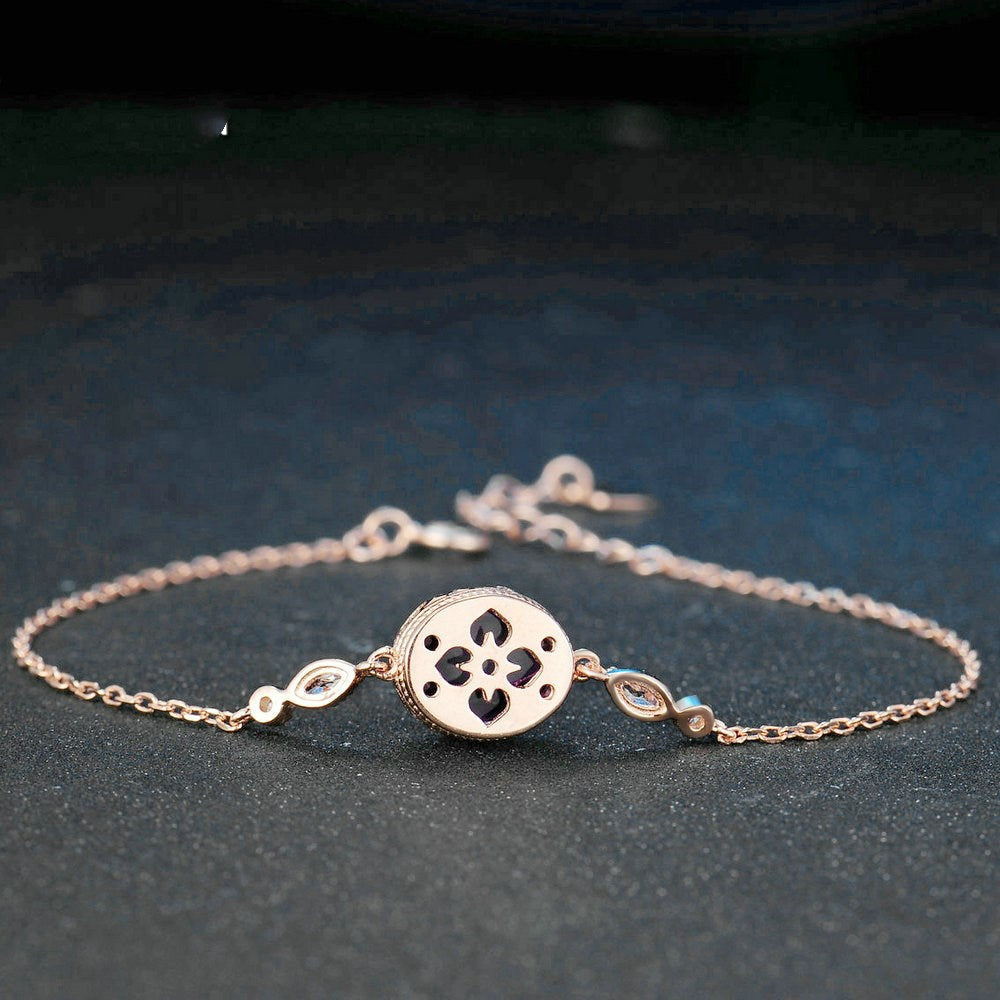 925 Silver Rose Gold Bracelet with Natural Amethyst