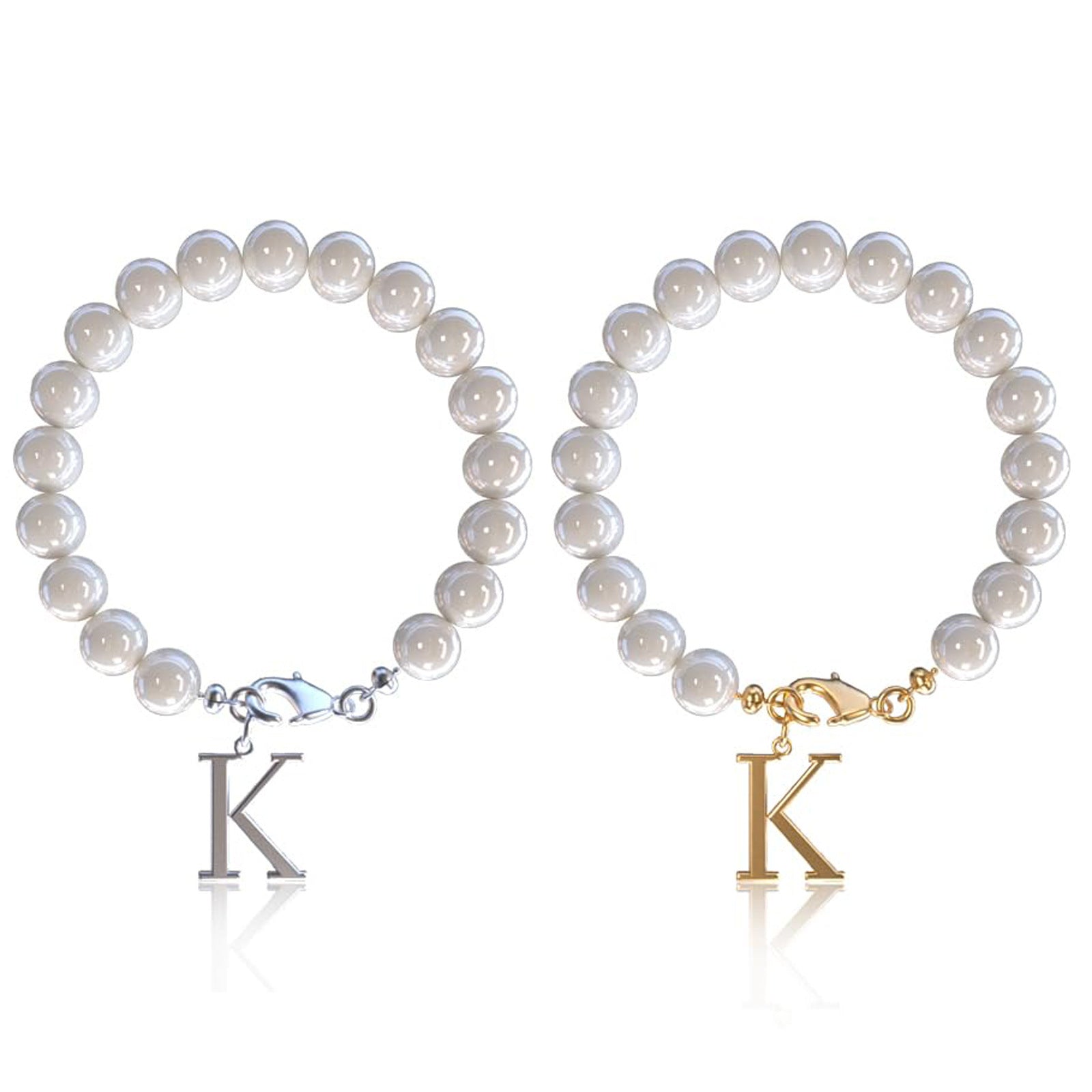 Stainless Steel Letter Bracelet with Pearl Accents