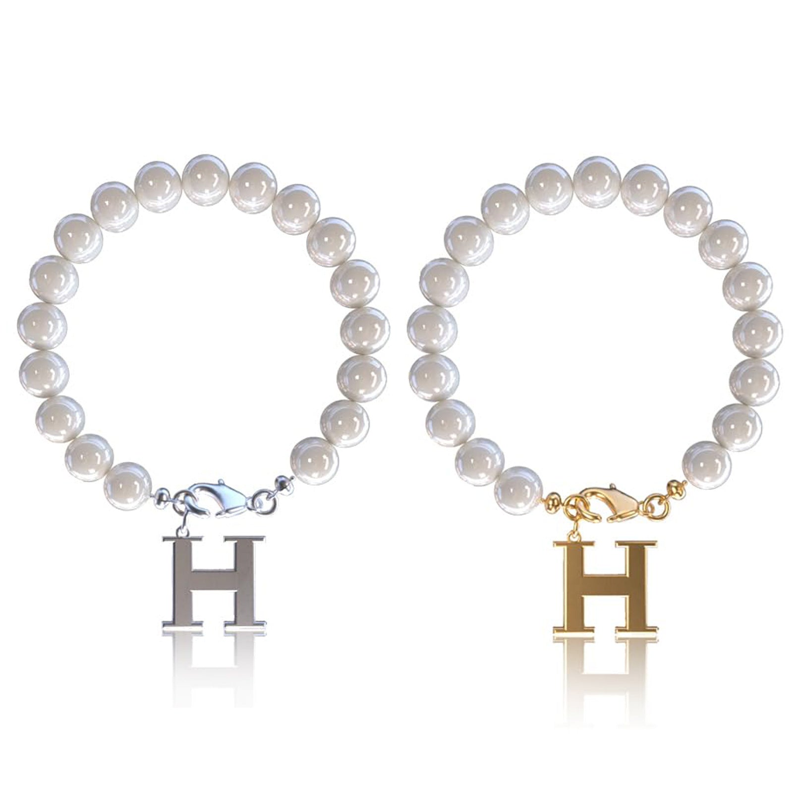 Stainless Steel Letter Bracelet with Pearl Accents