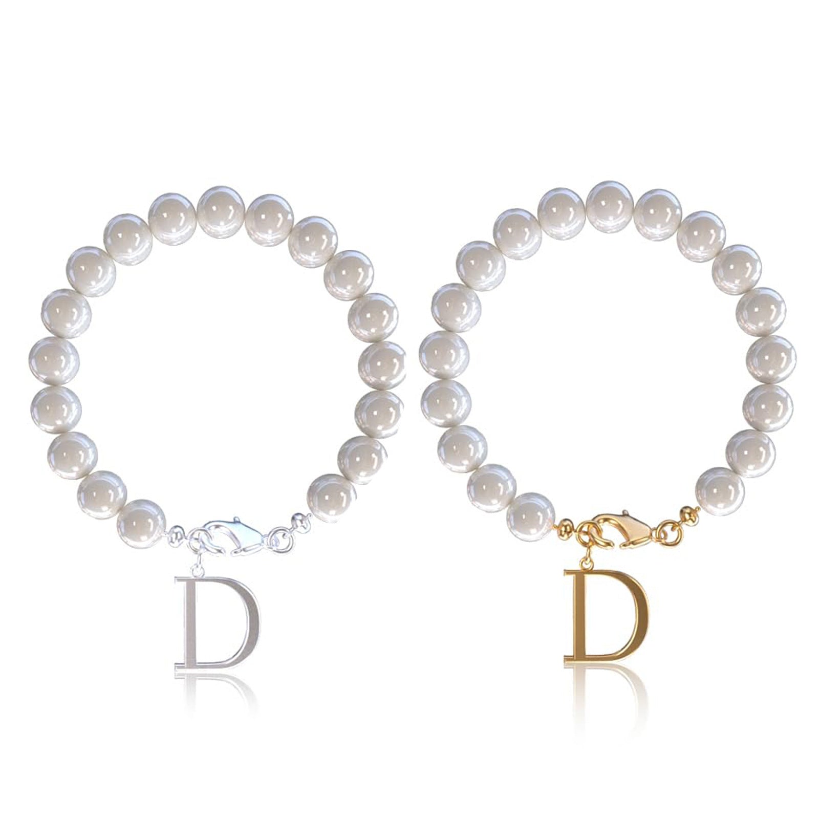 Stainless Steel Letter Bracelet with Pearl Accents