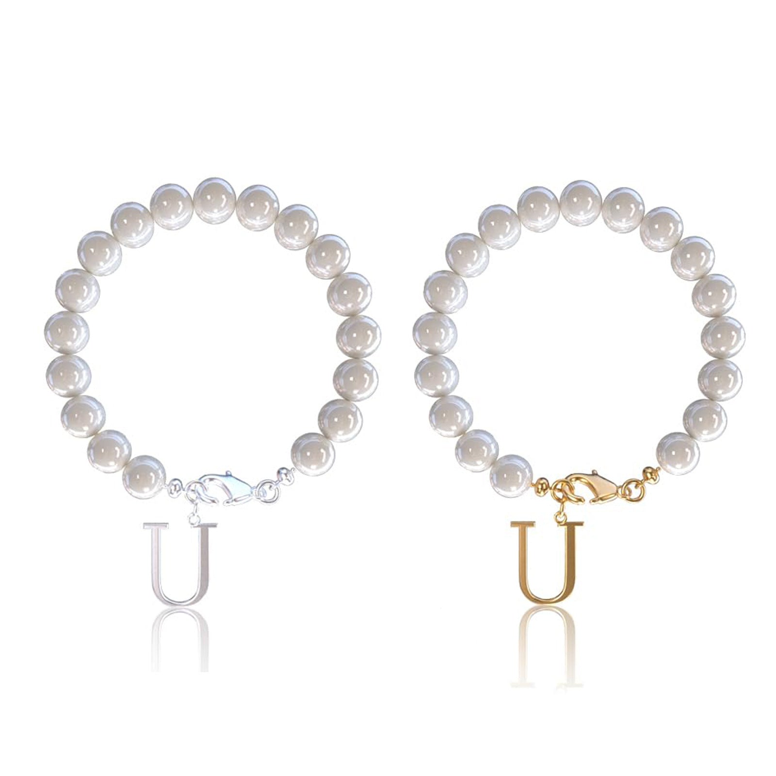 Stainless Steel Letter Bracelet with Pearl Accents
