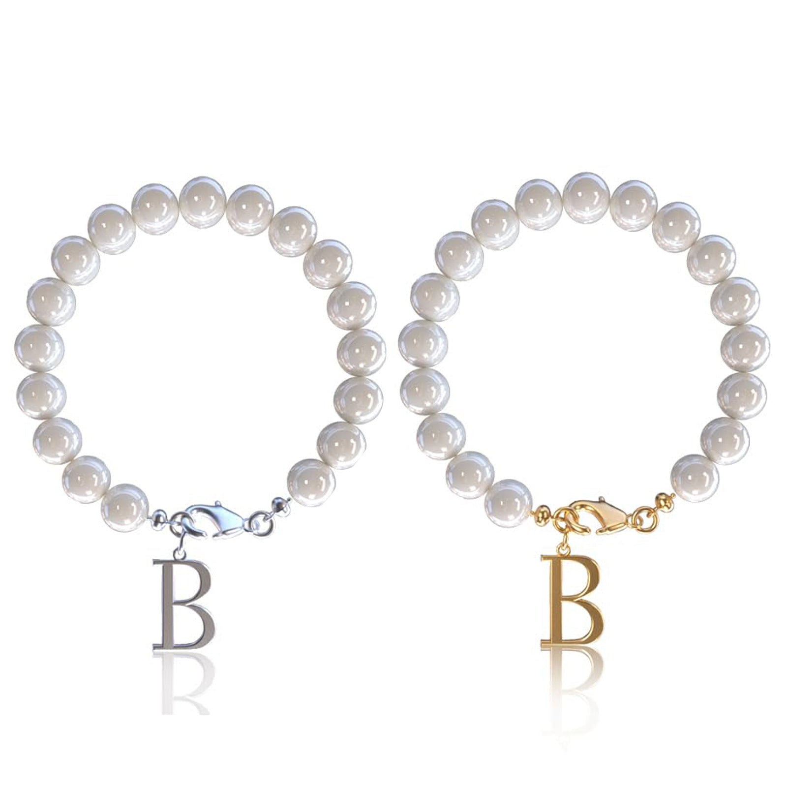 Stainless Steel Letter Bracelet with Pearl Accents