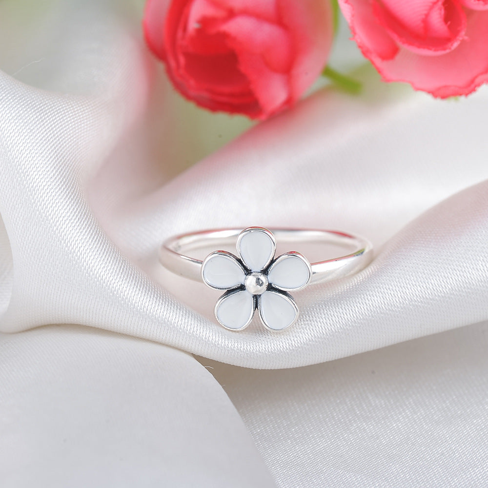 925 Floral Sterling Silver Ring with Epoxy Accent