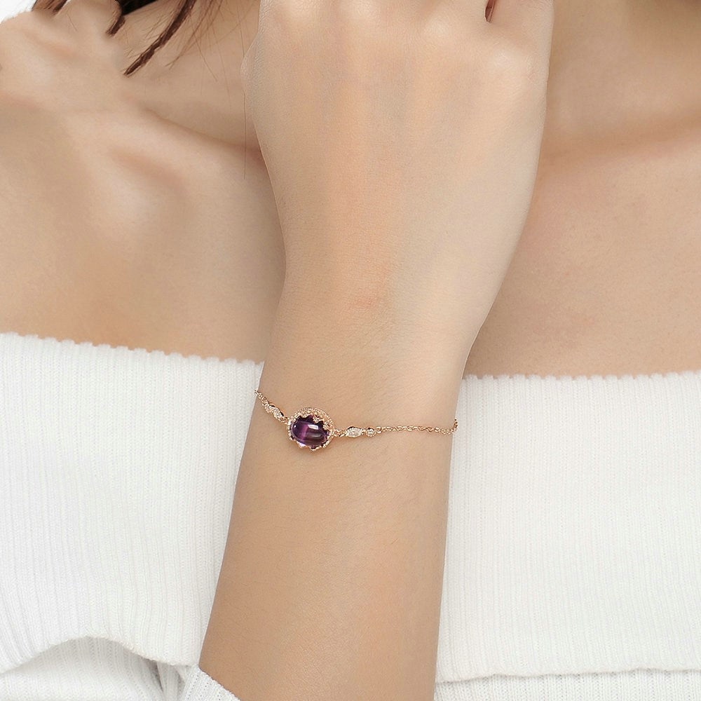 925 Silver Rose Gold Bracelet with Natural Amethyst