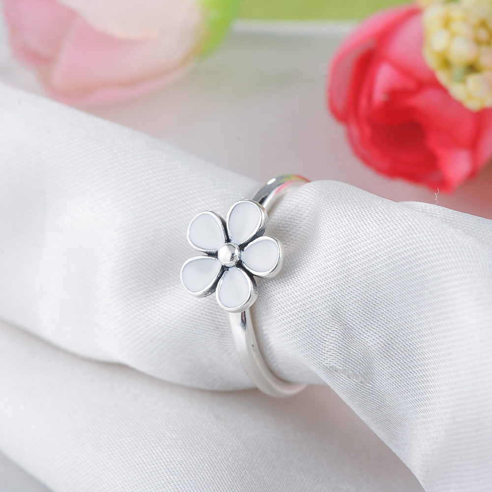 925 Floral Sterling Silver Ring with Epoxy Accent